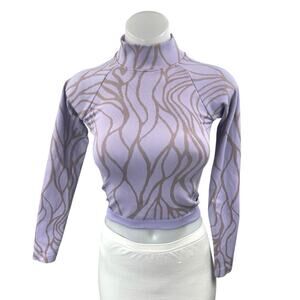 Fabletics Courtney Purple Seamless Mock Neck Long-Sleeve Athletic Crop Top Sz XS